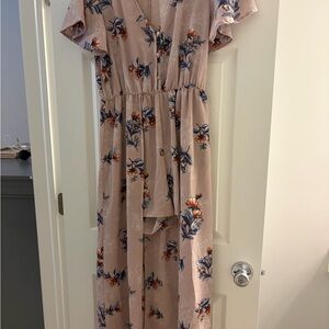 Floral High Low Dress in Pink and Blue